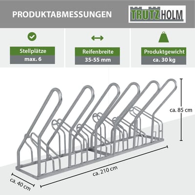 TRUTZHOLM - Fietsenrek Met Aanleunbeugel - 6 Fietsen - 210x40x85 cm - Hoogte-Offset - Thermisch Verzinkt Staal - Vloerparkeerder