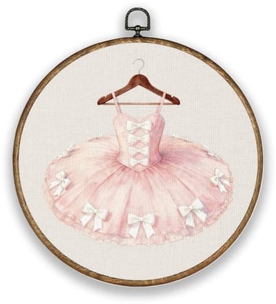 Muurkunst Ballerina Jurk 26 cm - Wanddecoratie Vintage - Houten Frame - Canvas Prints - Decoratie voor Prinses Kamer - Afneembare Ring 2,5 cm