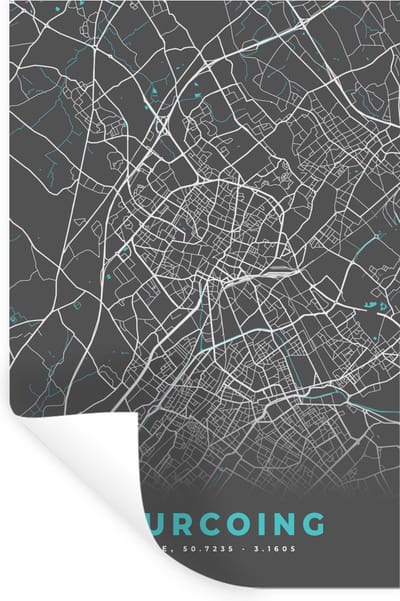 Muurstickers - Sticker Folie - Frankrijk - Stadskaart - Kaart - Plattegrond - Tourcoing - 20x30 cm - Plakfolie - Muurstickers Kinderkamer - Zelfklevend Behang - Zelfklevend behangpapier - Stickerfolie