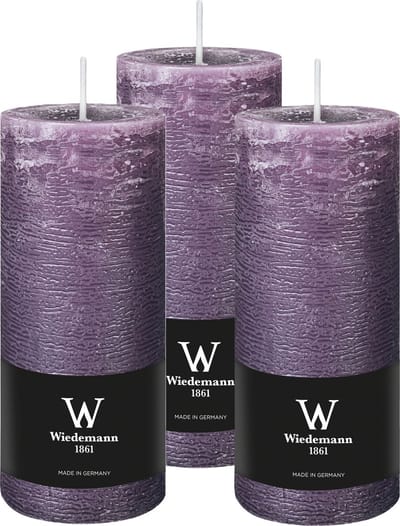 Wiedemann Cilinderkaars/stompkaars - 3x - rustieke kaars - paars - 7 x 16 cm - 66 branduren