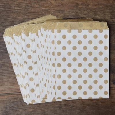 Traktatiezakjes - Uitdeelzakjes - Verjaardagzakjes - Feestzakjes - Snoepzakjes - Off-White - Naturel Stip -  Kraft Papier - 18x13 cm | White - Wit - Polkadot - Dots | Geboorte - Verjaardag - Bruiloft - Feest - Babyshower | Traktatie | Kerst
