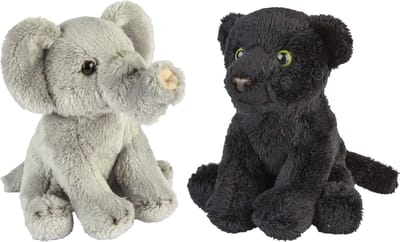 Ravensden - Safari dieren knuffels - 2x stuks - Olifant en Zwarte Panter - 15 cm