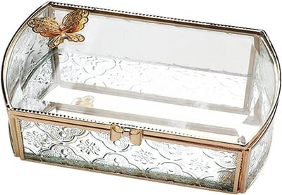 Glazen Sieradendoos - Decoratieve Opberger - Sieraden Presenteren - Gouden Metalen Frame - Groot Formaat - Goud