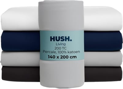 HUSH Living - Hoeslaken percale 140x200+30cm - 100% katoen - 200TC - extra fris en koel - sterk en slijtvast - elastiek rondom - lichtgrijs