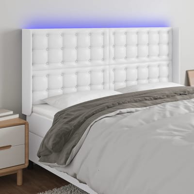 vidaXL - Hoofdbord - LED - 203x16x118/128 - cm - kunstleer - wit