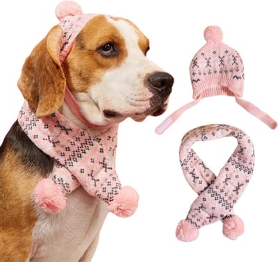 Winter Setje Hond - Kerst - 2 Delig - Sjaal en Muts - Roze - Geschikt voor Honden - Winter Pakje - Hondenkleding - Maat M