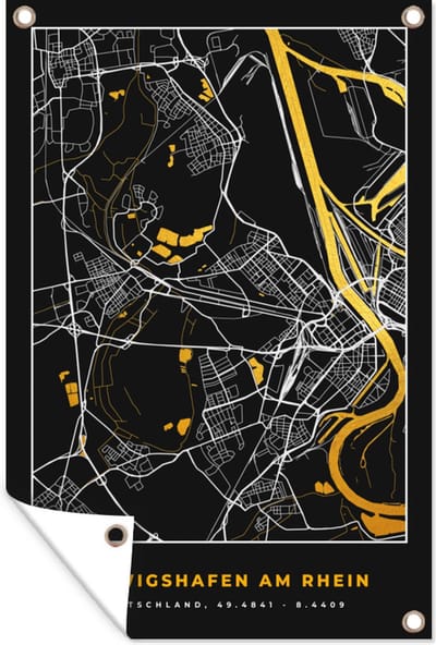 Muurdecoratie Ludwigshafen Am Rhein - Goud - Plattegrond - Kaart - Stadskaart - Duitsland - 120x180 cm - Tuinposter - Tuindoek