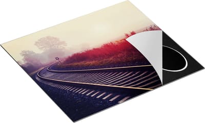 Chefcare Inductie Beschermer Spoorweg Rails tijdens de Herfst met Mist - 60x50 cm - Afdekplaat Inductie - Kookplaat Beschermer - Inductie Mat