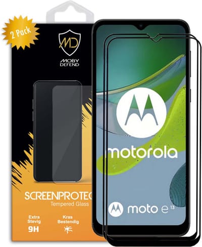2-Pack MobyDefend Screenprotectors - Geschikt voor Motorola Moto E13 - Screensaver Met Zwarte Randen - Gehard Glas