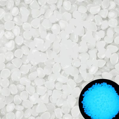 Lichtgevende stenen voor in de tuin, 300 stuks, wit, lichtgevende stenen voor in de tuin, fluorescerende stenen, aquariumdecoratie, decoratieve stenen, trottoirs, gazon, tuin, 1 cm + 2-3 cm