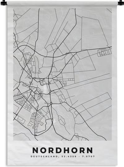 Wandkleed - Wanddoek - Duitsland - Nordhorn - Kaart - Stadskaart - Plattegrond - 120x180 cm - Wandtapijt