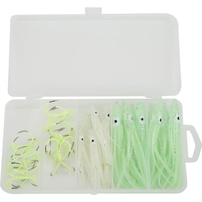 Jupes de Calamar Leurres de Pêche Brillant Nuit Hameçons de Pêche Quadruples Hameçon Appât Poulpe Lumineux Hameçon 18# Grand Hameçon white