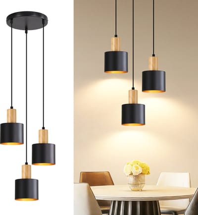 NETTLIFE Vintage Hanglamp Eettafel 3-flammig E27 Zwart-Goud | Hoogte verstelbaar | Keuken- & Eetkamerlamp Zonder lichtbron