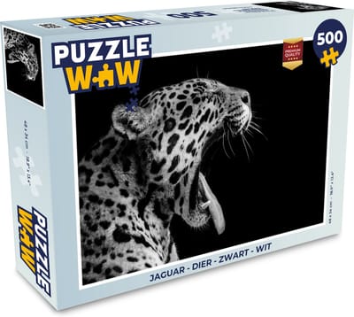 Puzzel Jaguar - Dier - Zwart - Wit - Legpuzzel - Puzzel 500 stukjes