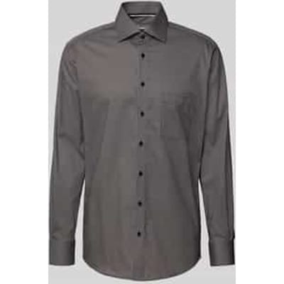 ETERNA modern fit overhemd - twill - zwart met grijs en wit dessin - Strijkvrij - Boordmaat: 40 (EU maat: M)