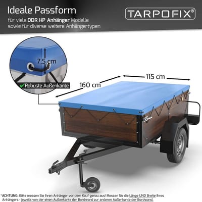 Aanhangerzeil 160 x 115 cm met Zeiltouw - Plat, Versterkt PVC voor Autoaanhangers - Blauw