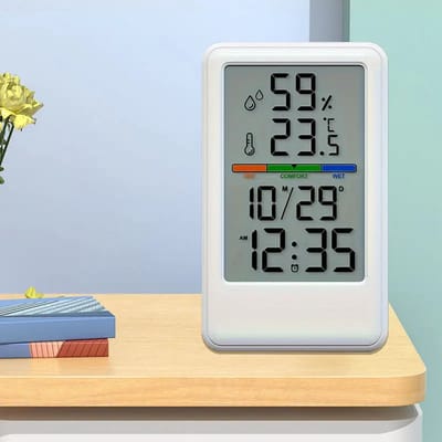 Karma 1pc Nauwkeurige Digitale Binnenklimaatmonitor met Alarm - Draagbare Rechthoekige Kamertemperatuur & Luchtvochtigheidsmeter, 12/24U Weergave, Staande/Tafel/Muurbevestiging, Reisvriendelijk, AAA Batterijgevoed (Batterijen Niet Inbegrepen)