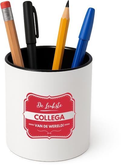 Hacebo® - De leukste collega van de wereld Pennenbakje - iemand die een collega is - pennenhouder - beste ooit - werk - collega - verjaardagscadeau - kado - gift - geschenk - afscheidscadeau - welkomscadeau - Pennenbakje zwart