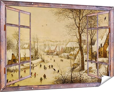 Gards Tuinposter Doorkijk Winterlandschap met Schaatsers en Vogelknip - Pieter Bruegel de Oude - 180x120 cm - Tuindoek - Tuindecoratie - Wanddecoratie buiten - Tuinschilderij