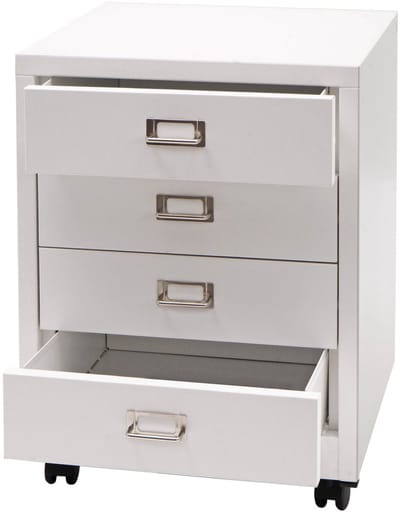 Rolcontainer MCW-L49, ladekast Stalen kast Archiefkast, metaal 55x40x41cm 4 laden ~ wit