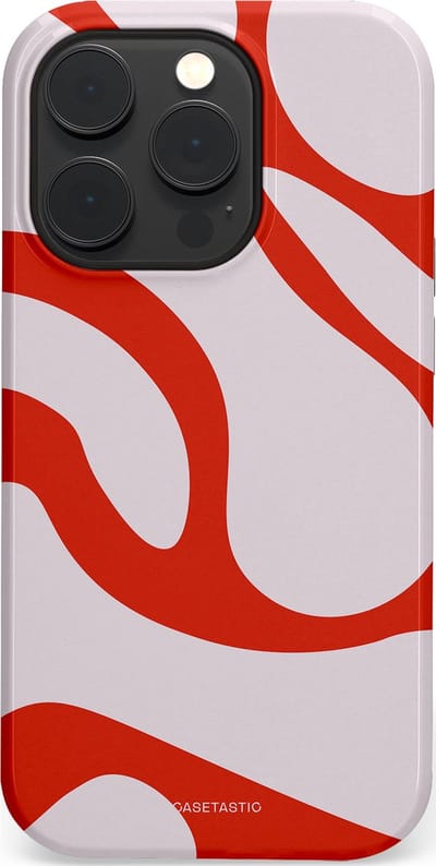 Casetastic hoesje geschikt voor Apple iPhone 14 Pro - MagSafe - Dubbellaagse bescherming - Oranje Witte Pebbel Stenen - Fashion Case - Lichtgrijs Rood