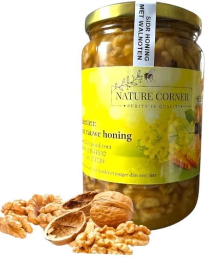 Sidrhoning met Walnoten | Sidr Honey with Walnuts | Miel de Sidr aux Noix | عسل السدر بالجوز – 100% Puur & Natuurlijk | Rauw | 900g