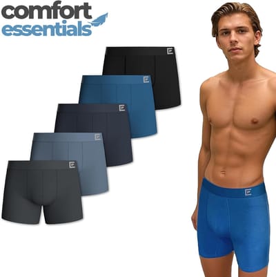 Comfort Essentials Boxershort Heren -Blauw M - 5 Pack - Boxershorts Heren - Lange Pijp