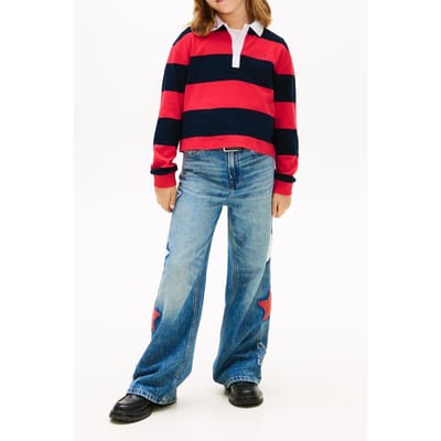 Tommy Hilfiger Girls Stripe Polo L/s Dark Night Navy Stripes Taglia: 2 | Outlet | kids | Nero