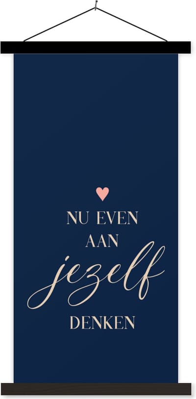 Posterhanger incl. Poster 40x80 cm - Schoolplaat - Beterschap - Quote - Hart - Denken - Textielposter - Zwarte latten