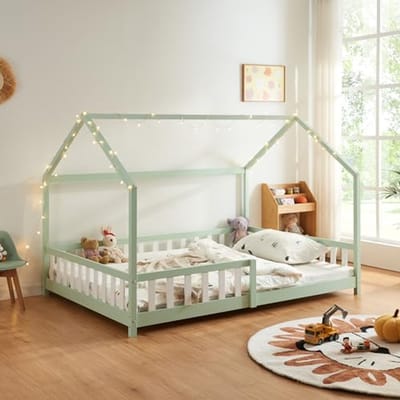 Huisbed voor Kinderen 140x200 cm met Valbeveiliging en Lattenbodem