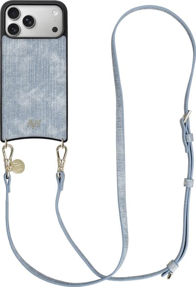 AVY Hoesje Geschikt voor Apple iPhone 17 Pro Max | Compatibel met MagSafe | Kunstleren Case met Telefoonkoord | Crossbody | Denim | Long Denim