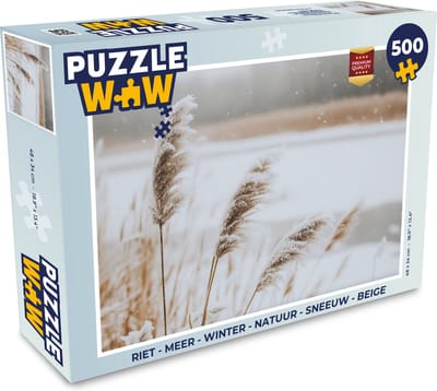 Puzzel Riet - Meer - Winter - Natuur - Sneeuw - Beige - Legpuzzel - Puzzel 500 stukjes