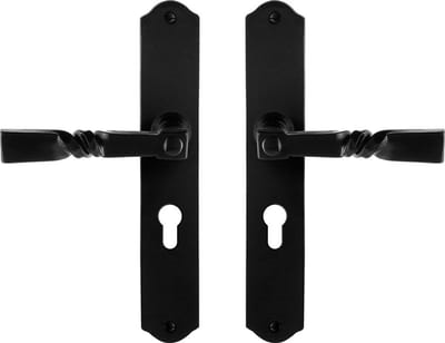 Deurkruk op schild - Smeedijzer zwart - Gietijzer - GPF - Smeedijzer Zwarte Deurklink Nokka op PC55, 238x41x4mm GPF6245.60