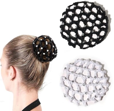 Dailygoods- Haarnet Elastisch - Haarnetjes voor Meisjes - Haarnetje Ballet - Haarnetje Knot - Haarnetjes voor de Nacht - 4 Stuks Zwart/Wit - Haarknotnet