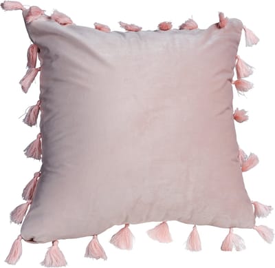QUVIO Kussensloop met franjes - Kussensloop - Kussenhoes - Kussenhoesje - Sierkussen - Kussenbeschermer - Omtrek kussen -  45 x 45 cm - Licht roze