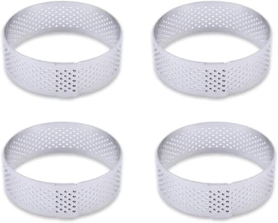 Taartringen Set - Bakvormen Rond - Professioneel Bakken - Geperforeerd Ontwerp - 4 Stuks 6 cm - Zilver