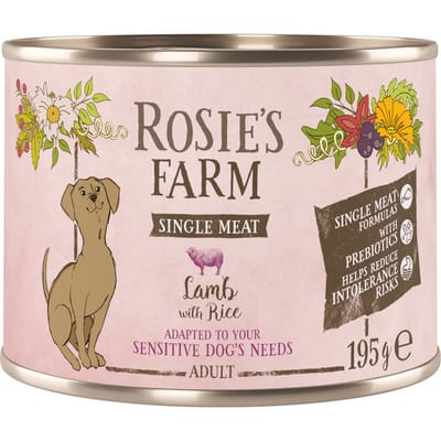 6x 195g Rosie's Farm Single Meat Adult Lam & Rijst nat hondenvoer