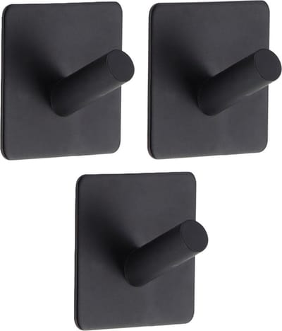 Tendance Plakhaakje vierkant - 3x stuks - 5 x 3 x 5 cm - Zelfklevende ophang haakjes - Metaal - zwart - keuken/badkamer haken