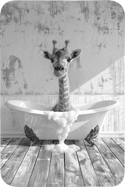 Badmat 60x90 cm - Antislip - Giraffe - Dier - Badkuip - Vintage - Zwart - Wit - Badmatten voor badkamer - Badkamermat - Douchemat - Badkamer mat