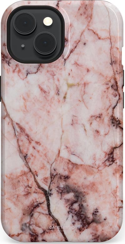 Casetastic hoesje geschikt voor Apple iPhone 15 - MagSafe - Dubbellaagse bescherming - Koraalrif Marmer - Fashion Case - Lichtroze Perzik