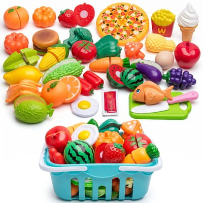 TEKROA® Speelgoed Keuken - 34 pcs Keukenspeelgoed - Speelgoedkeukens & Accessoires - Kinderkeukengerei Dinette Voedsel Groenten en fruit Snijspeelgoed, kookspelaccessoires