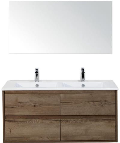 Porto Badmeubelset 120 cm - 4 Laden Tabacco - Keramische Wastafel Wit Slim met Spiegel