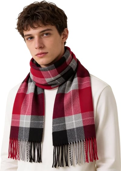 Mega Geblokte Sjaal 180 cm x 35 cm - Shawl - Casual - Zwart - Rood - Grijs
