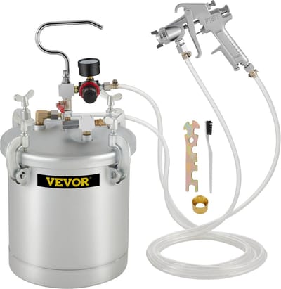 VEVOR Verf Druk Pot 10 L Verfreservoir 25-30 PSI Drukpot Tank Gemaakt van Hoogwaardig Metaalmateriaal met Spuitpistool, Hoogwaardige Mondstuk, 10' Lucht- en Vloeistofslang voor Commercieel Schilderen