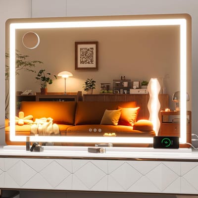 Make-up Spiegel - Verlichte Spiegel Schminkspiegel - Make-up Aanbrengen - Drie Kleurmodi - 105 x 75 cm - Wit