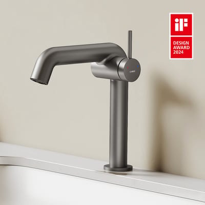 EMKE Wastafelkraan - Waterbesparend Mengkraan - Incl. Aansluitingen - Lage Uitloop 15cm - Antraciet