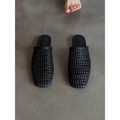 Retro Geweven Pantoffels voor Dames Ademende Uitgesneden Casual Schoenen voor Vrouwen Vierkante Neuzen Zomer Vakantie Elegante Sandalen 35 black