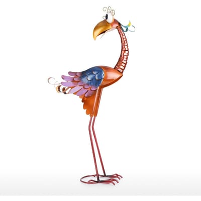 Tooarts 31,2 inch Cartoon Toekan Sculptuur, IJzeren Vogel Sculptuur, Staand Dieren Ornament, Kunstwerk rood