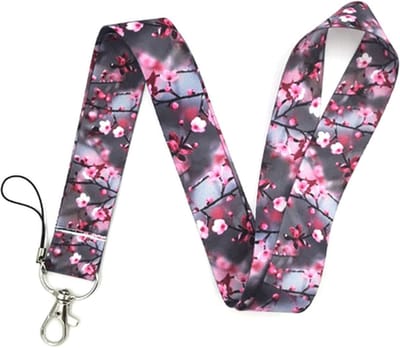 Travel Cords - Keycord Cherry Blossom Grey - stevig lanyard - sleutelhanger - sleutelkoord - met telefoonkoord - sleutels