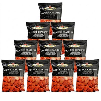 Royal Orient Hot Rice Crackers - Pikante Rijstcrackers - Grootverpakking 10 x 150g - Pittige Oosterse Snack - Knapperige Rijstzoutjes - Ideaal voor Borrel en Feestjes - Totaal 1,5kg Met Kajal Sticker